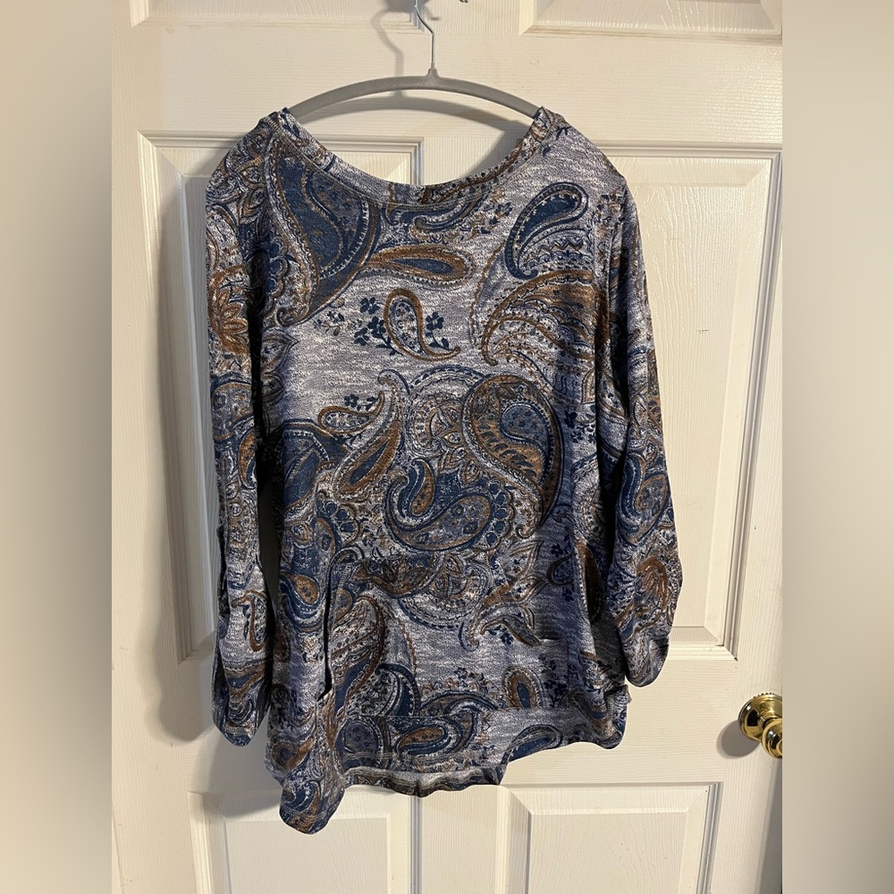 Ruby Rd. Blue and Brown Paisley Blouse